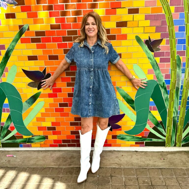 Denim Dress and White Boots Combo