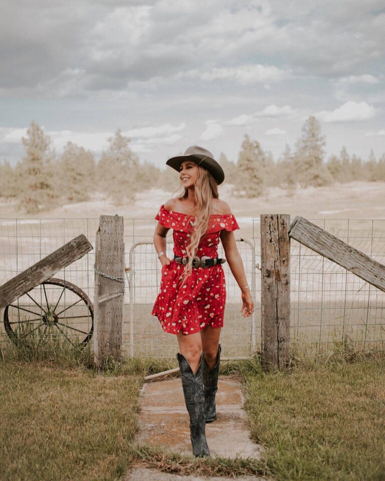 Stylish Polka Dot Dress and Cowboy Boots