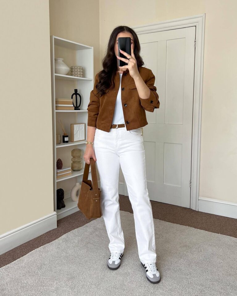 Tan Blazer and White Jeans Combo