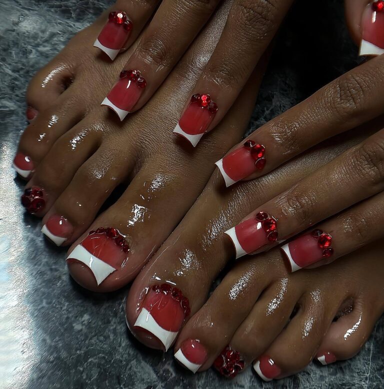 Bold Red & White Nails