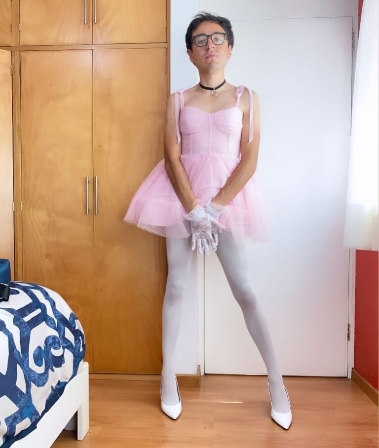 Pink Dress and White Tights