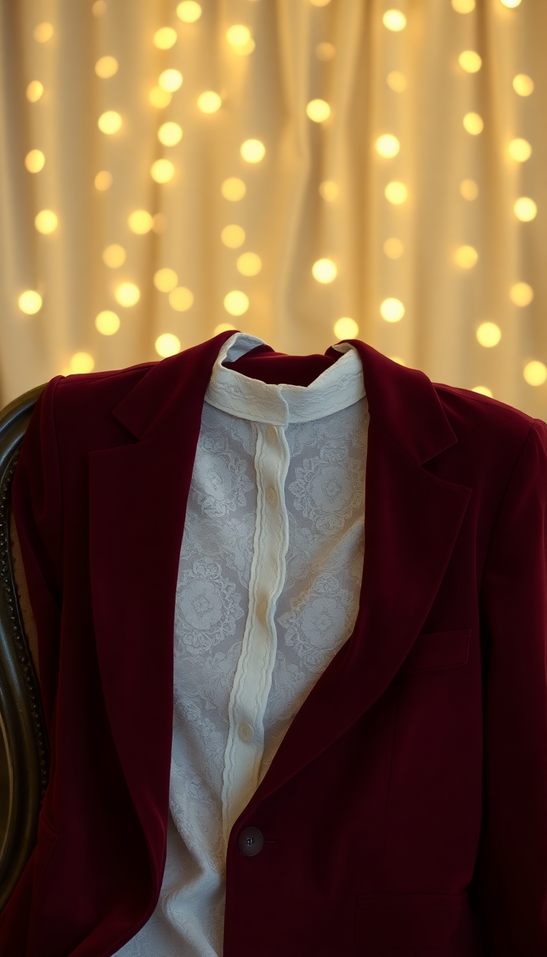 Burgundy Blazer and Lace Top