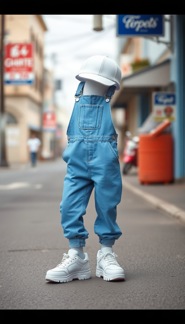 Denim Overalls and Sneakers