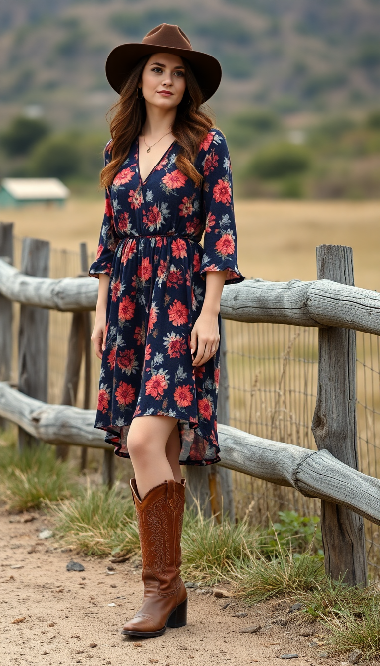 Floral Dress and Cowboy Boots