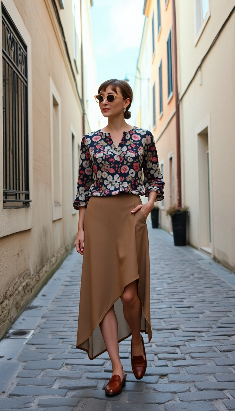 Floral Blouse and Skirt