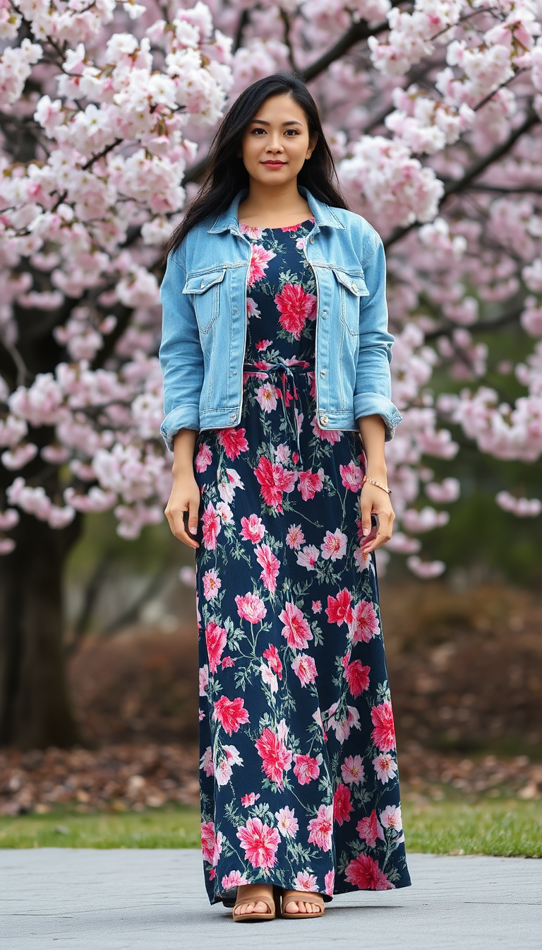 Floral Dress with Denim Jacket