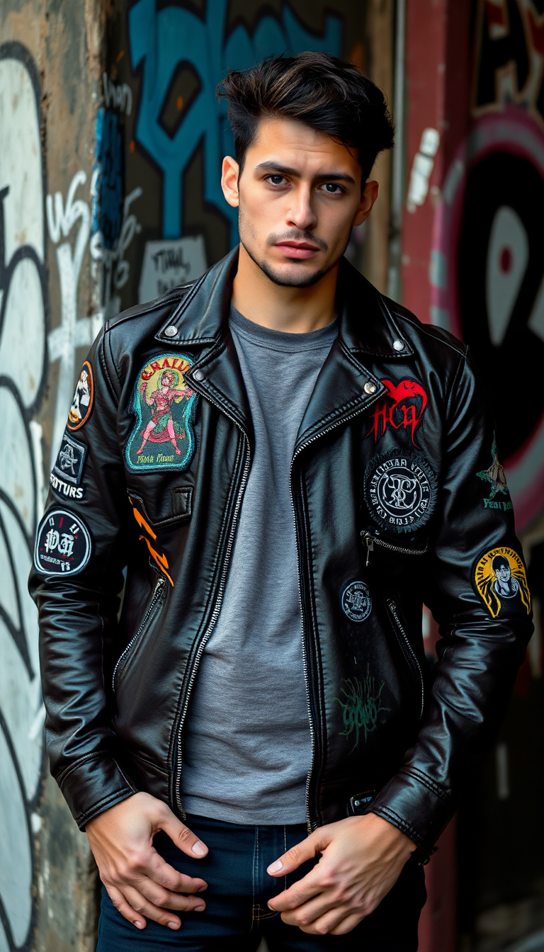 Leather Jacket with Patches