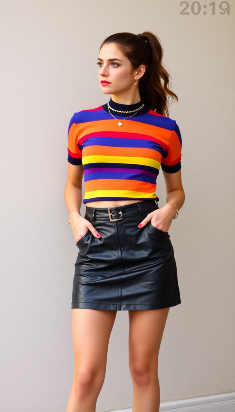 Striped Top with Black Skirt